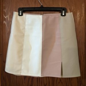 Color block, neutrals, pleather mini skirt